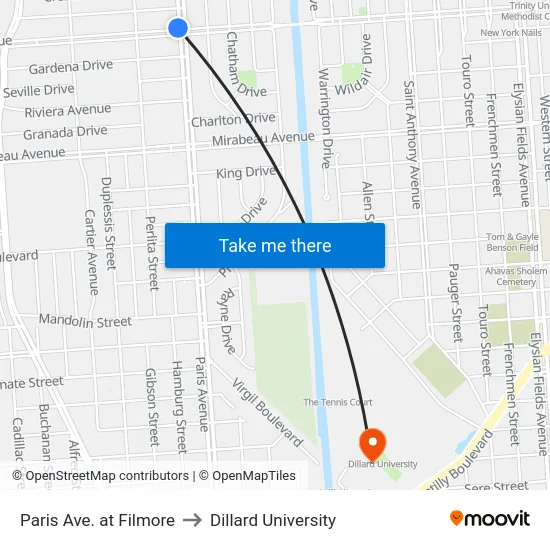 Paris Ave. at Filmore to Dillard University map