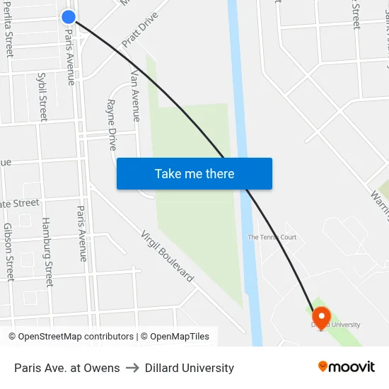 Paris Ave. at Owens to Dillard University map