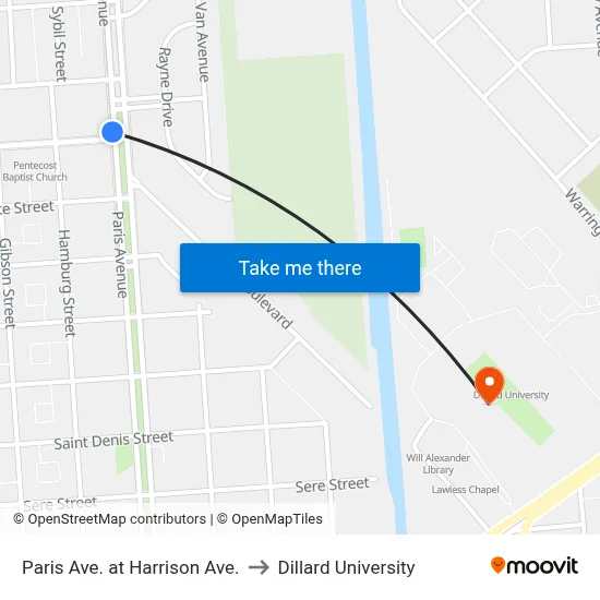Paris Ave. at Harrison Ave. to Dillard University map
