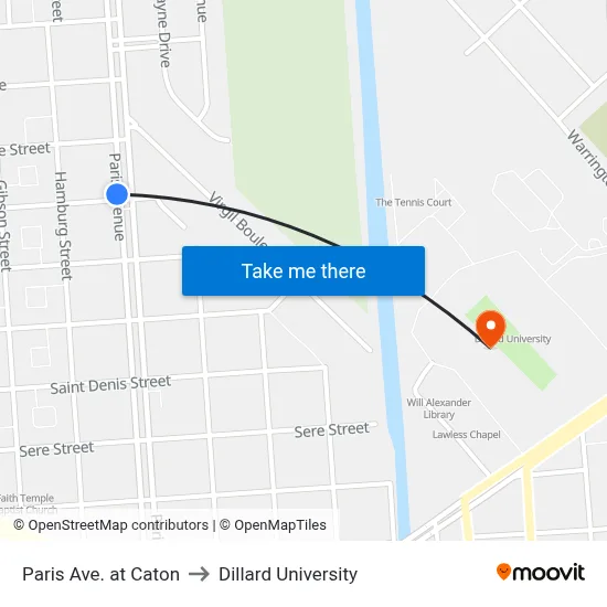 Paris Ave. at Caton to Dillard University map
