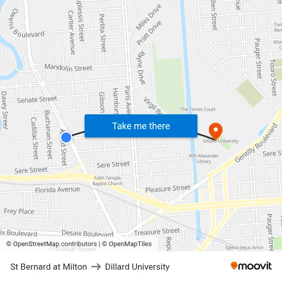 St Bernard at Milton to Dillard University map