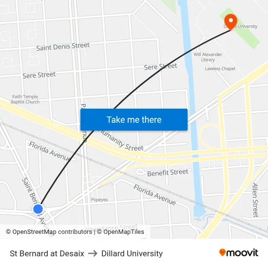 St Bernard at Desaix to Dillard University map