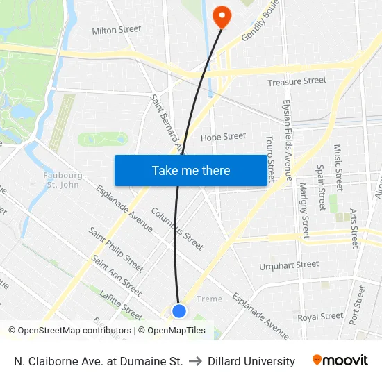 N. Claiborne Ave. at Dumaine St. to Dillard University map