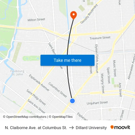 N. Claiborne Ave. at Columbus St. to Dillard University map