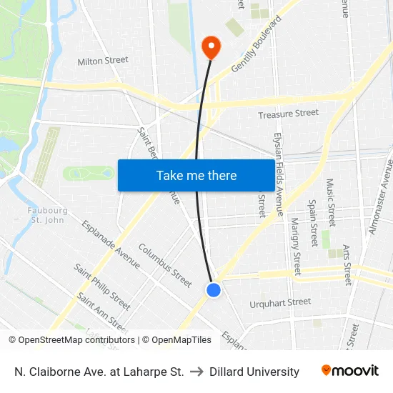 N. Claiborne Ave. at Laharpe St. to Dillard University map