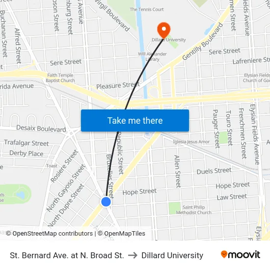 St. Bernard Ave. at N. Broad St. to Dillard University map
