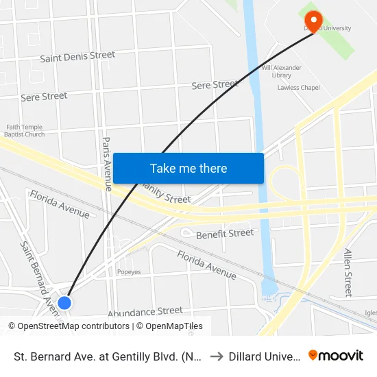 St. Bernard Ave. at Gentilly Blvd. (Nearside) to Dillard University map