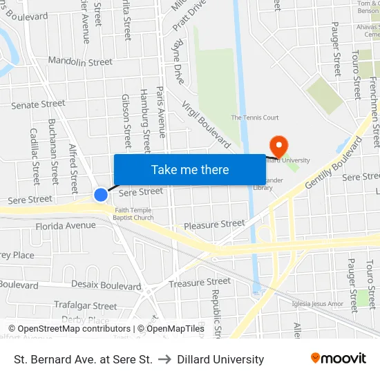 St. Bernard Ave. at Sere St. to Dillard University map