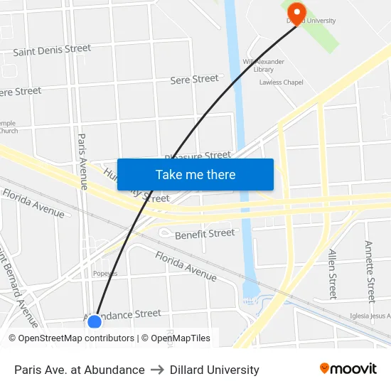 Paris Ave. at Abundance to Dillard University map
