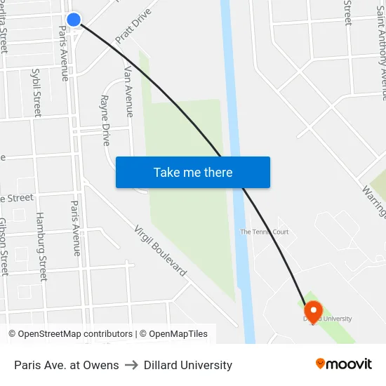 Paris Ave. at Owens to Dillard University map