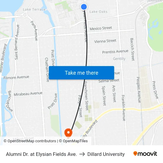 Alumni Dr. at Elysian Fields Ave. to Dillard University map