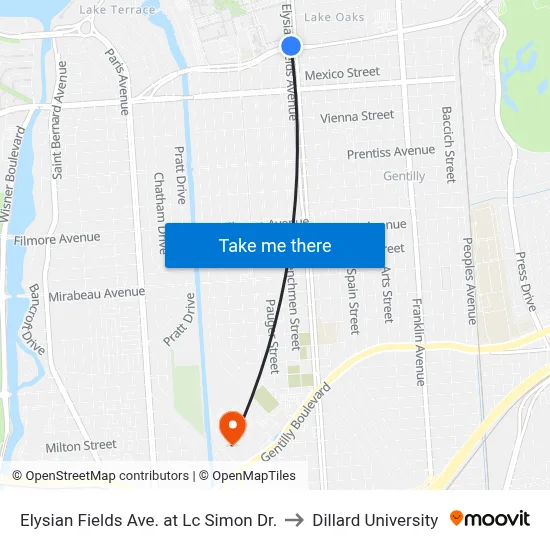 Elysian Fields Ave. at Lc Simon Dr. to Dillard University map