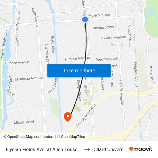 Elysian Fields Ave. at Allen Toussaint to Dillard University map