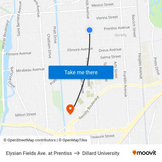 Elysian Fields Ave. at Prentiss to Dillard University map