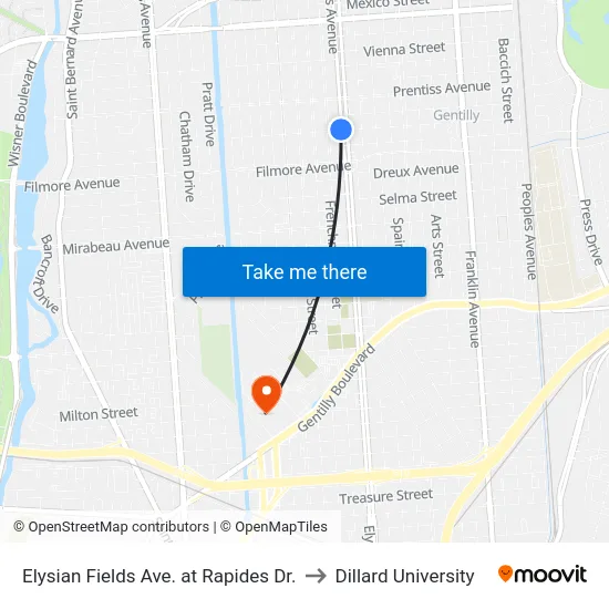 Elysian Fields Ave. at Rapides Dr. to Dillard University map