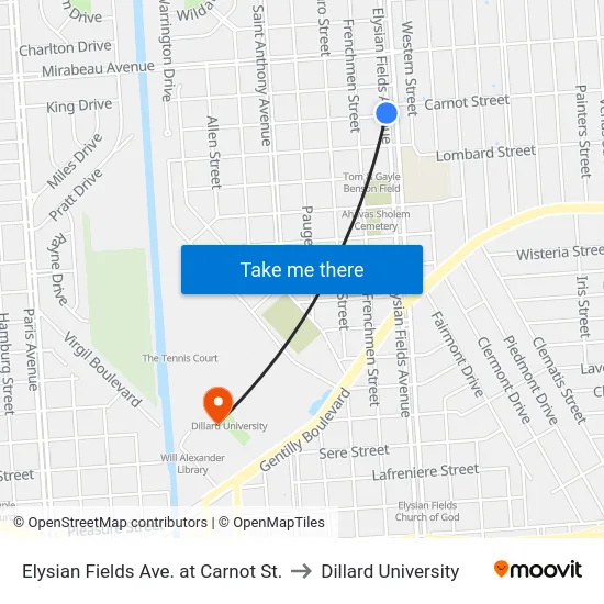 Elysian Fields Ave. at Carnot St. to Dillard University map