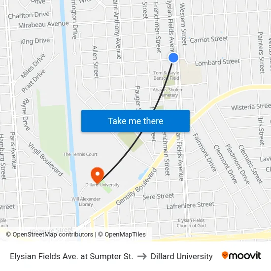 Elysian Fields Ave. at Sumpter St. to Dillard University map