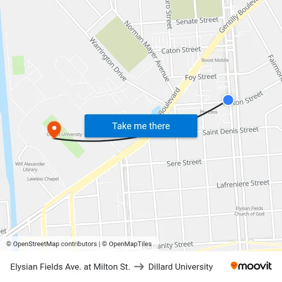 Elysian Fields Ave. at Milton St. to Dillard University map