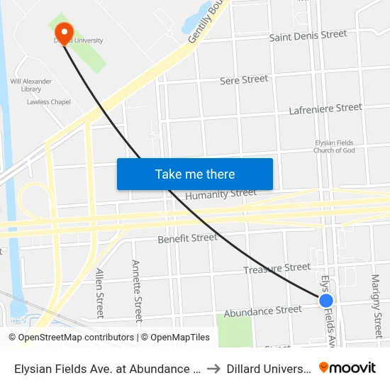 Elysian Fields Ave. at Abundance St. to Dillard University map