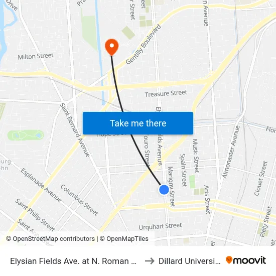 Elysian Fields Ave. at N. Roman St. to Dillard University map