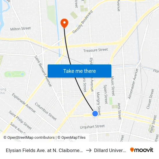 Elysian Fields Ave. at N. Claiborne Ave. to Dillard University map