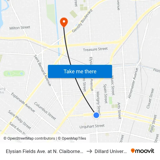 Elysian Fields Ave. at N. Claiborne Ave. to Dillard University map