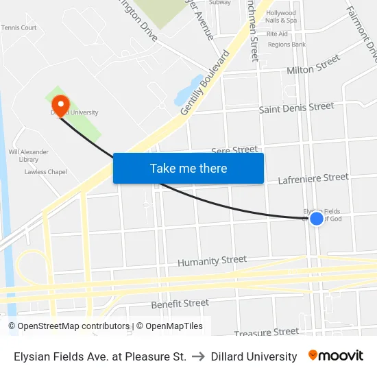 Elysian Fields Ave. at Pleasure St. to Dillard University map