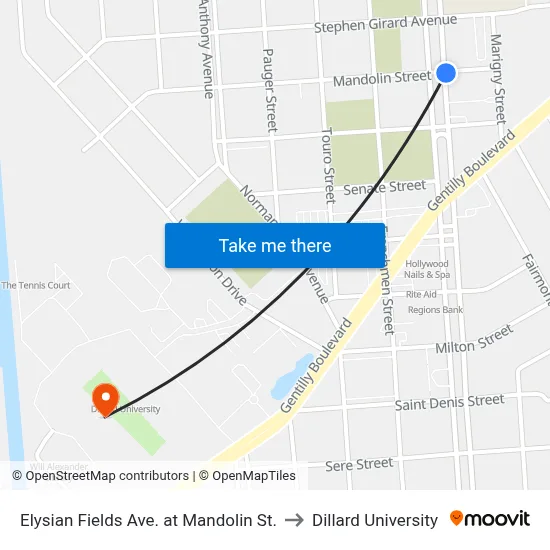 Elysian Fields Ave. at Mandolin St. to Dillard University map