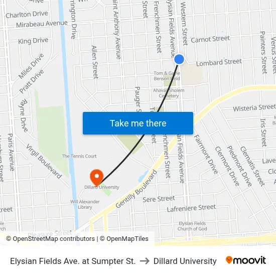 Elysian Fields Ave. at Sumpter St. to Dillard University map