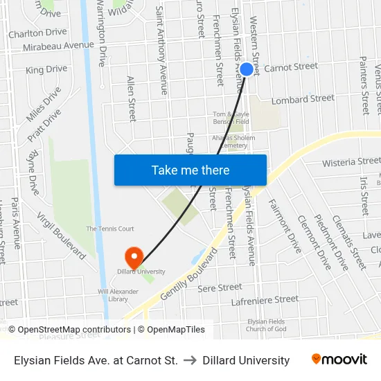 Elysian Fields Ave. at Carnot St. to Dillard University map