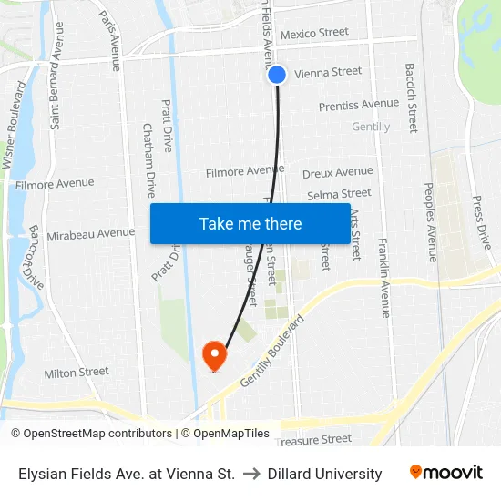 Elysian Fields Ave. at Vienna St. to Dillard University map