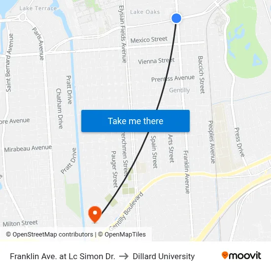 Franklin Ave. at Lc Simon Dr. to Dillard University map