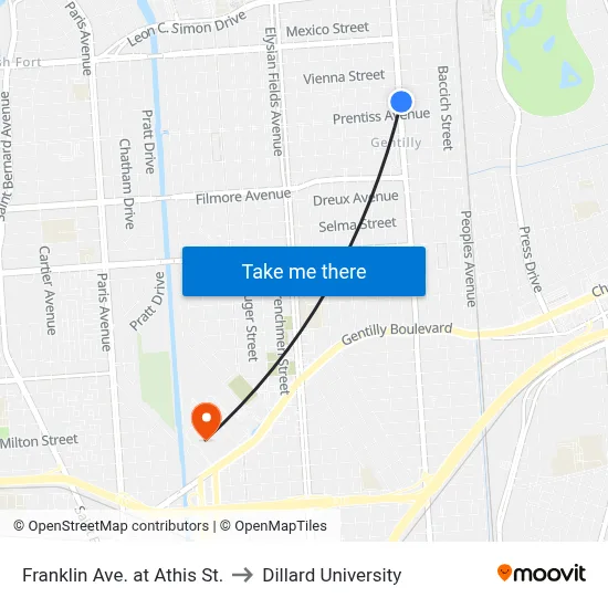 Franklin Ave. at Athis St. to Dillard University map