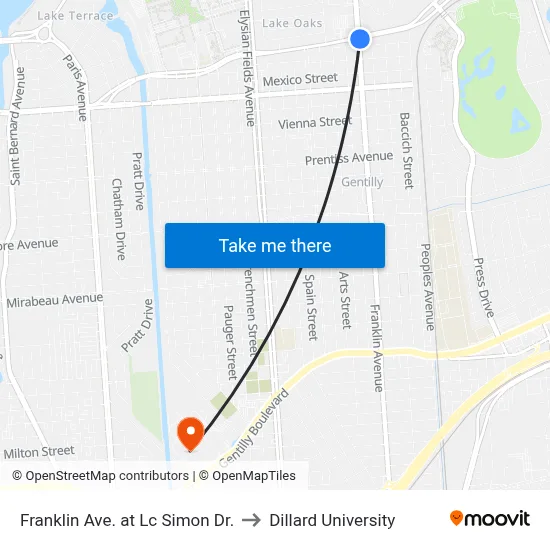 Franklin Ave. at Lc Simon Dr. to Dillard University map