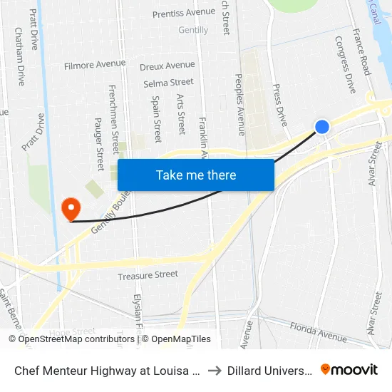 Chef Menteur Highway at Louisa St. to Dillard University map