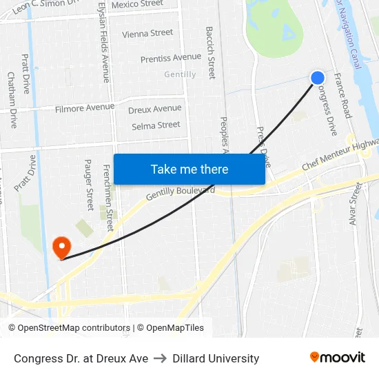 Congress Dr. at Dreux Ave to Dillard University map