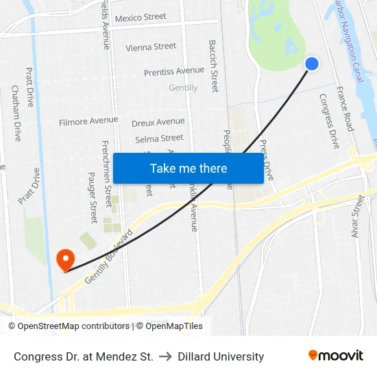 Congress Dr. at Mendez St. to Dillard University map