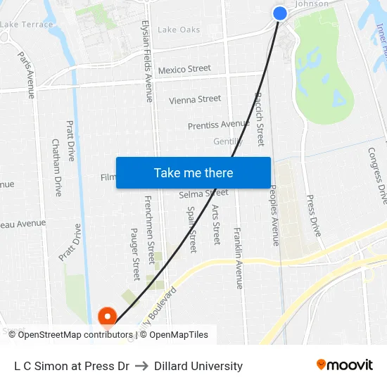 L C Simon at Press Dr to Dillard University map