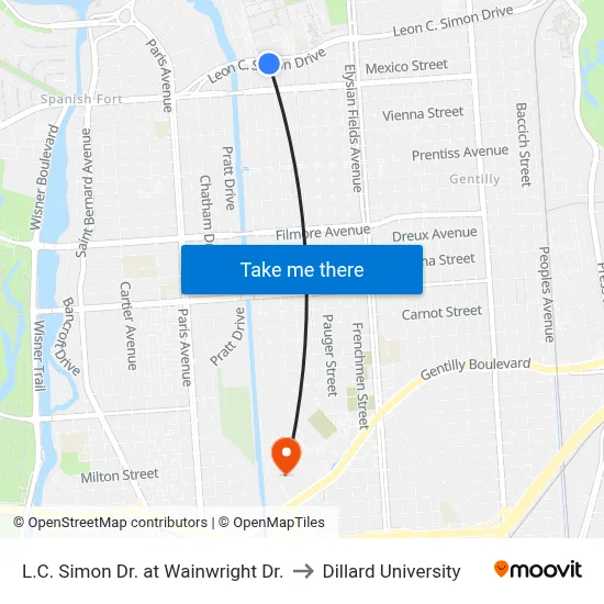 L.C. Simon Dr. at Wainwright Dr. to Dillard University map