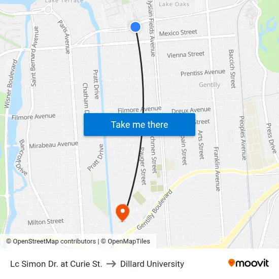 Lc Simon Dr. at Curie St. to Dillard University map