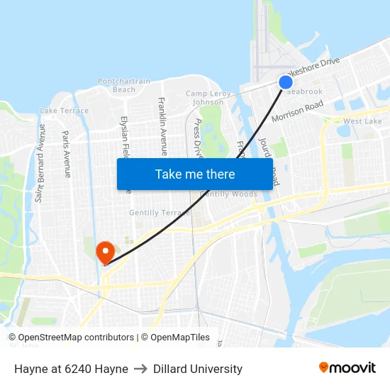 Hayne at 6240 Hayne to Dillard University map