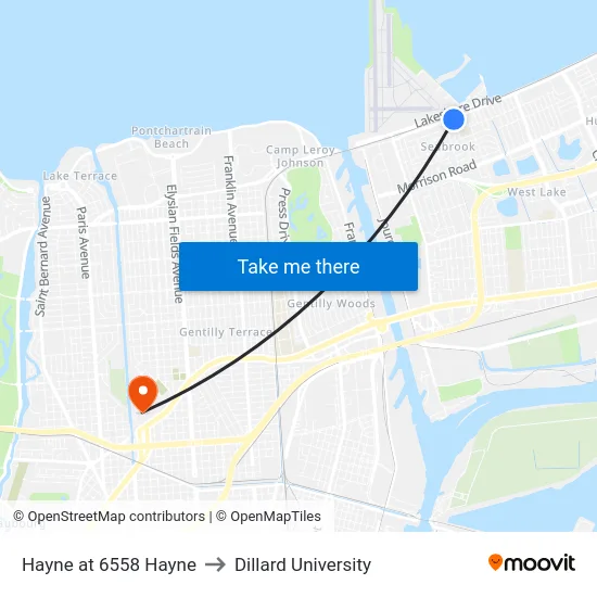 Hayne at 6558 Hayne to Dillard University map