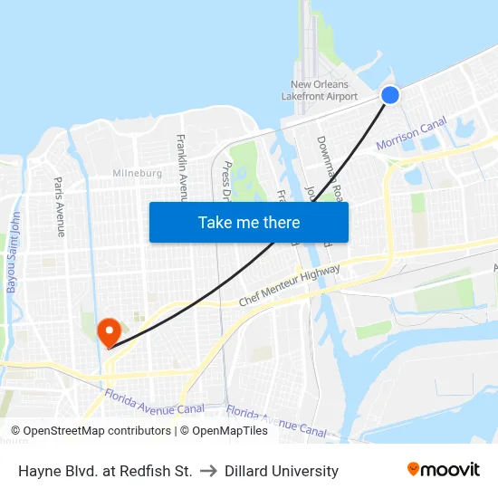 Hayne Blvd. at Redfish St. to Dillard University map