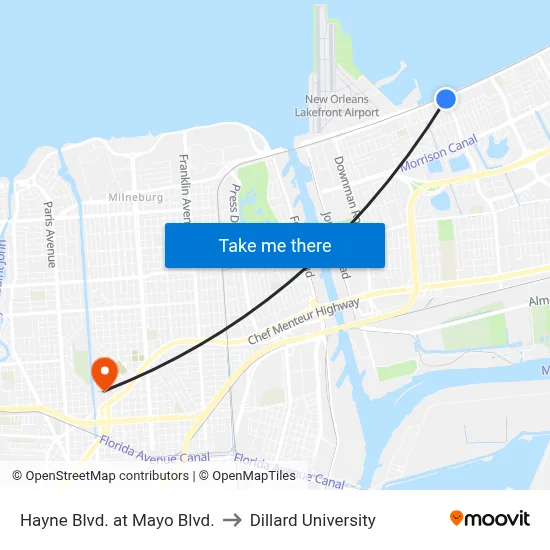 Hayne Blvd. at Mayo Blvd. to Dillard University map