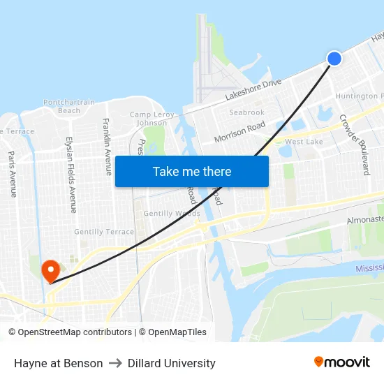 Hayne at Benson to Dillard University map