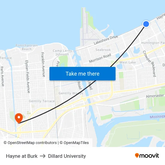 Hayne at Burk to Dillard University map