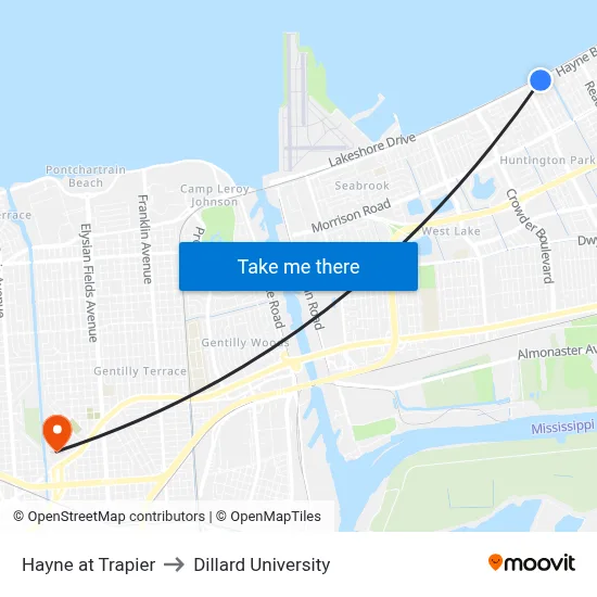Hayne at Trapier to Dillard University map