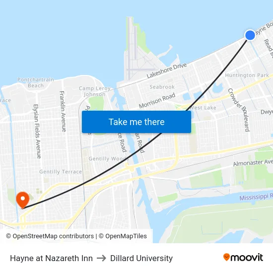 Hayne at Nazareth Inn to Dillard University map