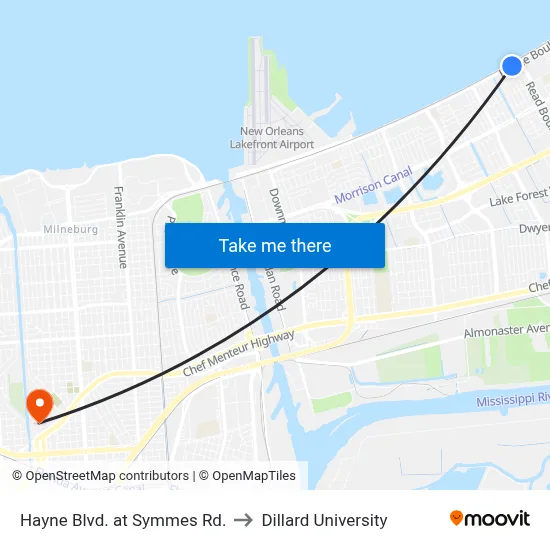 Hayne Blvd. at Symmes Rd. to Dillard University map