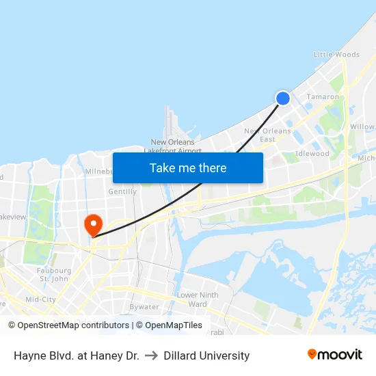 Hayne Blvd. at Haney Dr. to Dillard University map